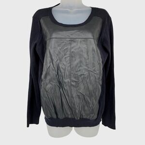 Styled by Joe Zee Size Medium Black Faux Leather Panel Sweater